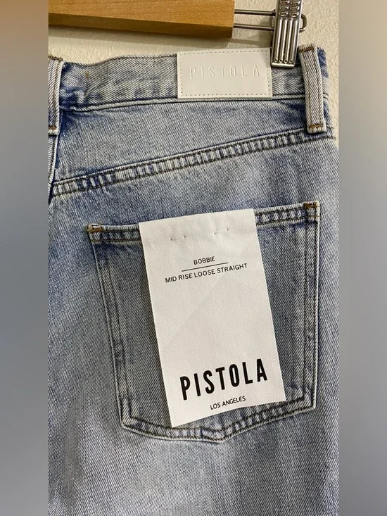 Pistola Light Wash Bobbie Mid Rise Loose Straight Leg Cross Front Jeans Size 29 - Picture 4 of 8